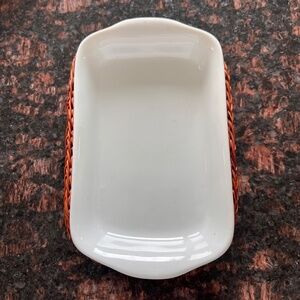VTG Ironstone Individual Au Gratin Casserole Boat w/ Wicker Basket - Rectangle
